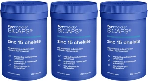 3 x ForMeds BICAPS Zinc 15 Chelate 60 kapsułek - Odporność Układ Nerwowy Skóra Płodność