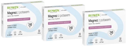 Zestaw 3x - Magnez z potasem BLISTRY 30 kapsułek, Biowen (id: 8650)