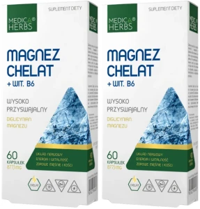 Zestaw 2x Medica Herbs Magnez Chelat + Wit. B6 60 kapsułek - Układ Nerwowy Zmęczenie PMS Tarczyca