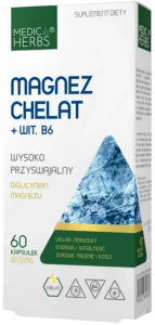 Medica Herbs Magnez Chelat + Wit. B6 60 kapsułek - Układ Nerwowy Energia i Witalność
