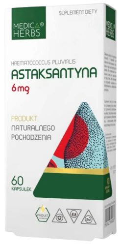 Astaksantyna 6 mg (Haematococcus pluvialis) 60 kapsułek, Medica Herbs (id: 1772)