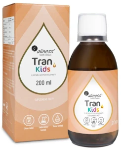 Aliness Tran - Olej z dorsza KIDS + Wit. A 400 µg, 200 ml o smaku pomarańczowym