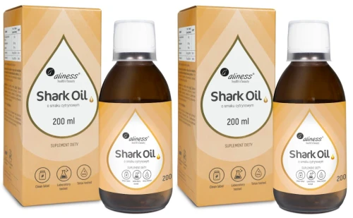 Aliness Shark Oil - Olej z wątroby rekina + Wit. A Wit. D3 200 ml o smaku cytrynowym - 2 sztuki - łącznie 400 ml (id: 9175)