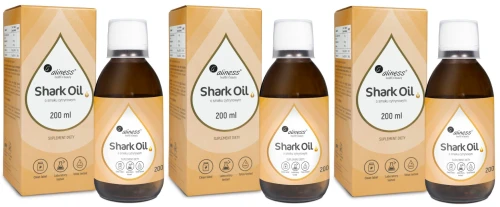 Aliness Shark Oil - Olej z wątroby rekina + Wit. A Wit. D3 200 ml o smaku cytrynowym - 3 sztuki - łącznie 600 ml (id: 9176)