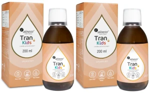 Aliness Tran - Olej z dorsza KIDS + Wit. A 400 µg, 200 ml o smaku pomarańczowym - 2 sztuki - łącznie 400 ml