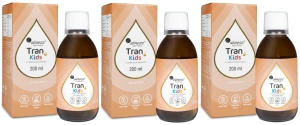 Aliness Tran - Olej z dorsza KIDS + Wit. A 400 µg, 200 ml o smaku pomarańczowym - 3 sztuki - łącznie 600 ml
