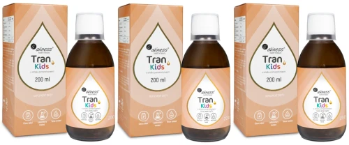 Aliness Tran - Olej z dorsza KIDS + Wit. A 400 µg, 200 ml o smaku pomarańczowym - 3 sztuki - łącznie 600 ml (id: 9178)