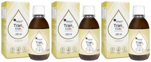 Aliness Tran - Olej z dorsza KIDS + Witamina A 400 µg 200 ml o smaku cytrynowym - 3 sztuki - łącznie 600 ml