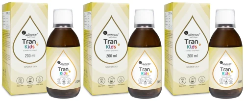 Aliness Tran - Olej z dorsza KIDS + Witamina A 400 µg 200 ml o smaku cytrynowym - 3 sztuki - łącznie 600 ml (id: 9180)