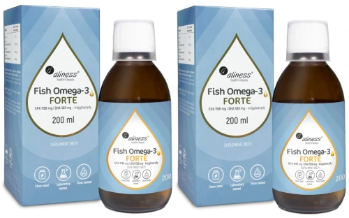 Aliness Fish Omega 3 FORTE 50/25 Trójglicerydy w płynnej formie 200 ml na Mózg Skórę - 2 sztuki - łącznie 400 ml  (id: 9181)