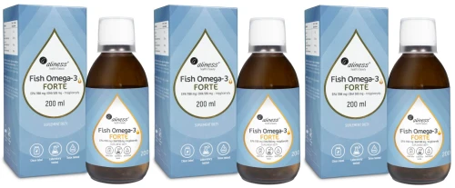 Aliness Fish Omega 3 FORTE 50/25 Trójglicerydy w płynnej formie 200 ml na Mózg Skórę - 3 sztuki - łącznie 600 ml  (id: 9182)