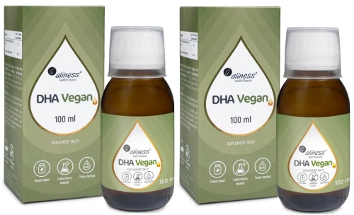Aliness Vegan Omega 3 DHA w płynnej formie - 100 ml Roślinne DHA z mikroalg - 2 sztuki - łącznie 200 ml (id: 9185)