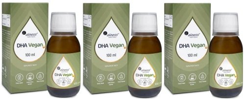 Aliness Vegan Omega 3 DHA w płynnej formie - 100 ml Roślinne DHA z mikroalg - 3 sztuki - łącznie 300 ml (id: 9186)