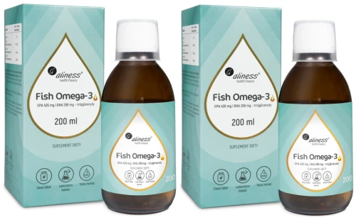 Aliness Fish Omega 3 Trójglicerydy 18/12 200 ml Płynne Omega-3 Klasy Premium - 2 sztuki - łącznie 400 ml (id: 9187)