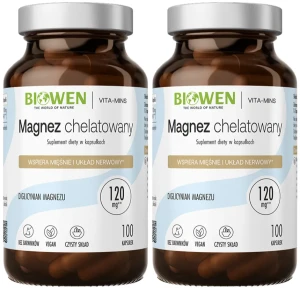 2 x Biowen Magnez Chelatowany - Diglicynian Magnezu 850mg 100 kapsułek - Układ Nerwowy Mięśnie Skurcze