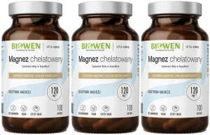 3 x Biowen Magnez Chelatowany - Diglicynian Magnezu 850mg 100 kapsułek - Układ Nerwowy Mięśnie Skurcze