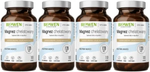 4 x Biowen Magnez Chelatowany - Diglicynian Magnezu 850mg 100 kapsułek - Układ Nerwowy Mięśnie Skurcze