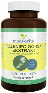 Medverita Różeniec Górski Ekstrakt 3% Rozawin 1% Salidrozydów 120 kapsułek - Stres Pamięć Koncentracja Nastrój
