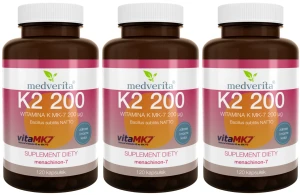 Zestaw 3x Medverita Witamina K2 MK-7 200 µg 120 kapsułek - Naczynia Krwionośne Serce Krążenie