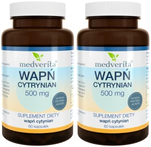 Zestaw 2x Medverita Wapń Cytrynian 500mg 60 kapsułek - Kości Zęby Mięśnie Krzepnięcie Krwi