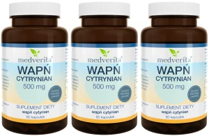 Zestaw 3x Medverita Wapń Cytrynian 500mg 60 kapsułek - Kości Zęby Mięśnie Krzepnięcie Krwi