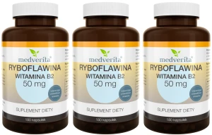 3 x Medverita Ryboflawina Witamina B2 50mg 180 kapsułek - Wzrok Skóra Układ Nerwowy Antyoksydant