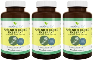 Zestaw 3x Medverita Różeniec Górski Ekstrakt 3% Rozawin 1% Salidrozydów 120 kapsułek - Stres Pamięć Koncentracja Nastrój