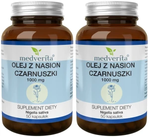 2 x Medverita Olej z Nasion Czarnuszki 1000mg 50 kapsułek - Odporność Alergia Skóra Włosy