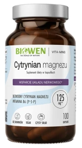 Biowen Cytrynian Magnezu 825mg z witaminą B6 (P-5-P) 100 kapsułek - Układ Nerwowy Zmęczenie Mięśnie