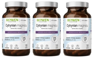 3 x Biowen Cytrynian Magnezu 825mg z witaminą B6 (P-5-P) 100 kapsułek - Układ Nerwowy Zmęczenie Mięśnie