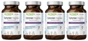 4 x Biowen Cytrynian Magnezu 825mg z witaminą B6 (P-5-P) 100 kapsułek - Układ Nerwowy Zmęczenie Mięśnie