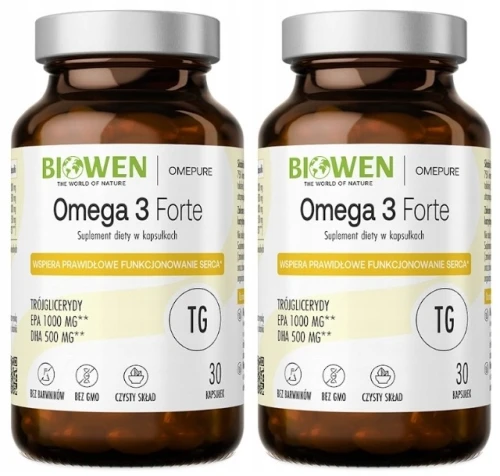 Biowen Omega 3 Forte - 2 sztuki - łącznie 60 kapsułek EPA DHA na Mózg i Pracę Serca (id: 9300)