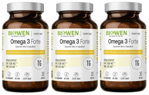 Biowen Omega 3 Forte - 3 sztuki - łącznie 90 kapsułek EPA DHA na Mózg i Pracę Serca (id: 9301)