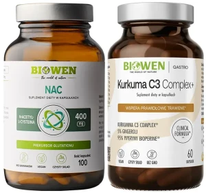 Zestaw Biowen NAC 400mg 100 kapsułek + Kurkuma C3 Complex+ 60 kapsułek - Antyoksydant Trawienie Przeciwzapalne