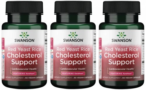 3x Swanson Red Yeast Rice Cholesterol Support - Mieszanka Standaryzowanych Ekstraktów + Sfermentowany Czerwony Ryż 60 kapsułek wegańskich (id: 9314)
