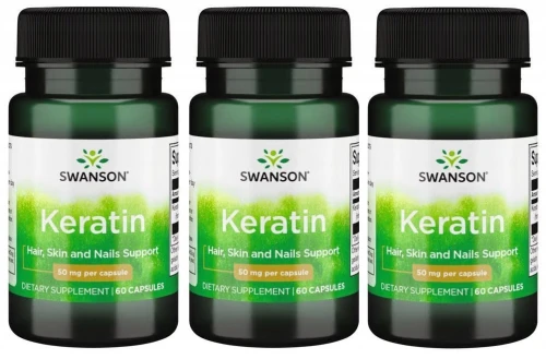 3 x Swanson Keratin - Keratyna 60 kapsułek na Stawy Skórę Włosy i Paznokcie (id: 9320)