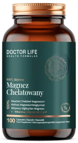 Magnez Chelatowany 100% Aktywny 100 kapsułek Diglicynian magnezu Magnesium bisglycinate Magnez z B6 P-5-P Aktywny magnez Chelat magnezu (id: 9324)