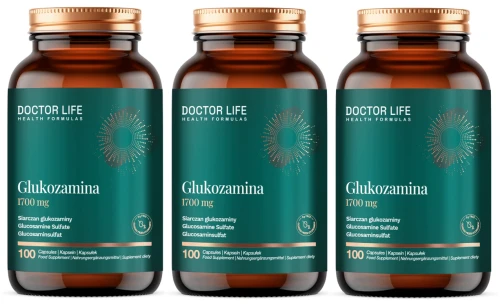 3 x Doctor Life Glukozamina 1700 mg 100 kapsułek Glukozamina Siarczan glukozaminy Wsparcie stawów Układ ruchu (id: 9333)