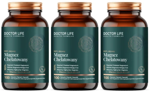 3 x Magnez Chelatowany 100% Aktywny 100 kapsułek Diglicynian magnezu Magnesium bisglycinate Magnez z B6 P-5-P Aktywny magnez Chelat magnezu (id: 9337)