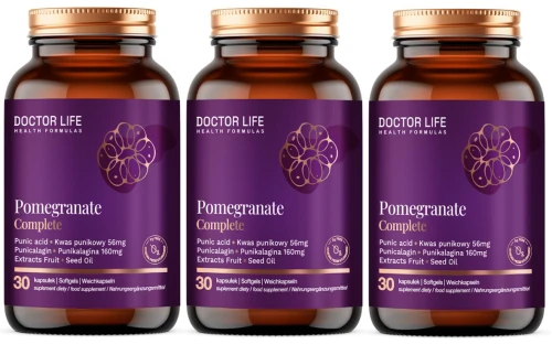 3 x Doctor Life Pomegranate Complete 30 kapsułek Granat Ekstrakt Kwas punikowy Olej z nasion granatu Pomax (id: 9345)