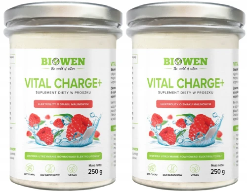 2 x Elektrolity Malinowe Vital Charge+ Biowen 250 g proszek - Kreatyna Magnez Potas (id: 9378)