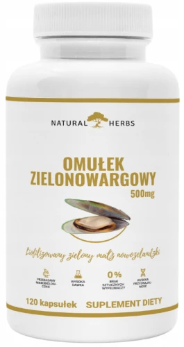 OMUŁEK ZIELONOWARGOWY 500 mg Małża Nowozelandzka Stawy Kości 120 kapsułek  (id: 9384)