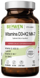 Biowen Witaminy D3+K2MK7 90 kapsułek - Odporność Kości Wchłanianie Wapnia