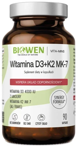 Biowen Witaminy D3+K2MK7 90 kapsułek - Odporność Kości Wchłanianie Wapnia (id: 8079)