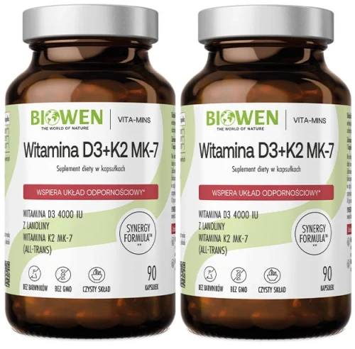 Zestaw 2x Biowen Witaminy D3+K2MK7 90 kapsułek - Odporność Kości Wchłanianie Wapnia (id: 8080)