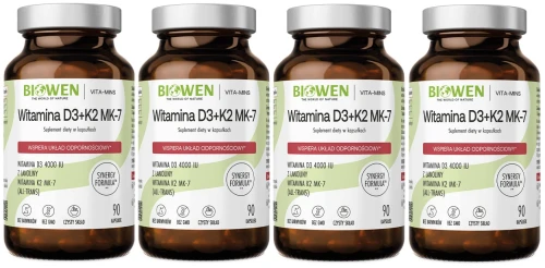 Zestaw 4x Biowen Witaminy D3+K2MK7 90 kapsułek - Odporność Kości Wchłanianie Wapnia (id: 8082)