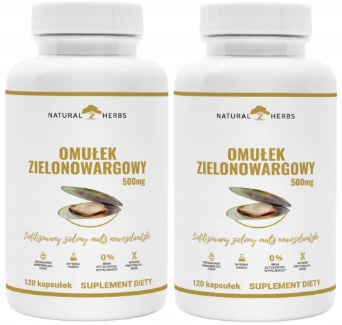 2 x OMUŁEK ZIELONOWARGOWY 500 mg Małża Nowozelandzka Stawy Kości 120 kapsułek (id: 9390)