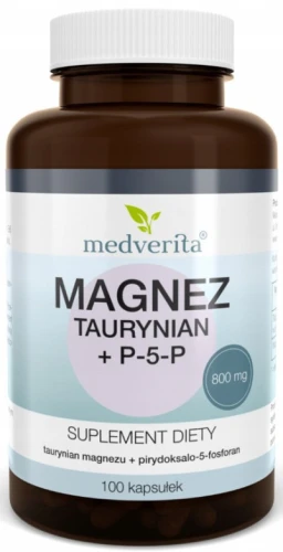 Medverita Magnez Taurynian + P-5-P 100 kapsułek - Równowaga Elektrolitowa Synteza Białek (id: 9396)
