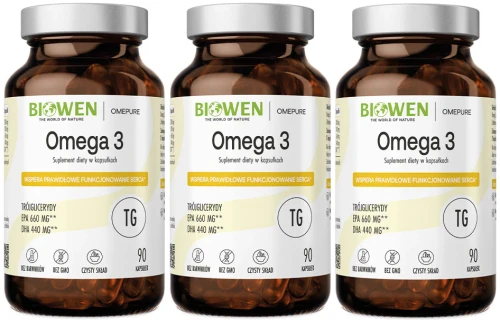 3 x Biowen Omega 3 – 660 mg EPA, 440 mg DHA 90 kapsułek – Omega 3 Serce Mózg (id: 8215)