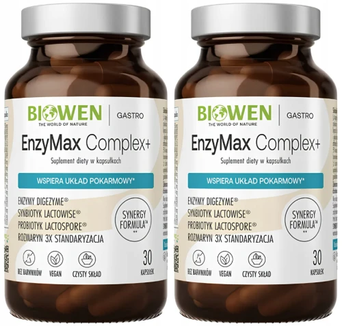 2 x Biowen EnzyMax Complex+ 30 kapsułek Trawienie Żołądek Jelita Wątroba Mikrobiota Antyoksydant (id: 9403)